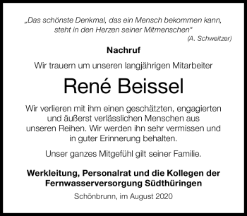 Traueranzeige von René Beissel von Südthüringer Presse