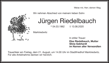 Traueranzeige von Jürgen Riedelbauch von Frankenpost