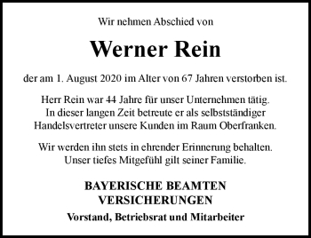 Traueranzeige von Werner Rein von Frankenpost