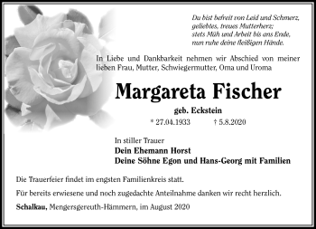 Traueranzeige von Margareta Fischer von Südthüringer Presse