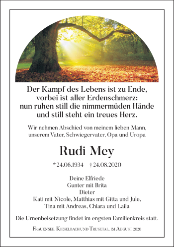 Traueranzeige von Rudi Mey von Südthüringer Presse