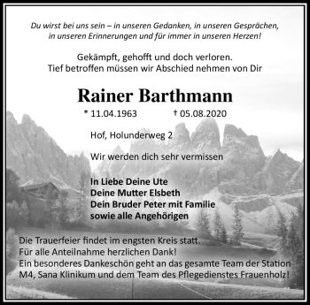 Traueranzeige von Rainer Barthmann von Frankenpost