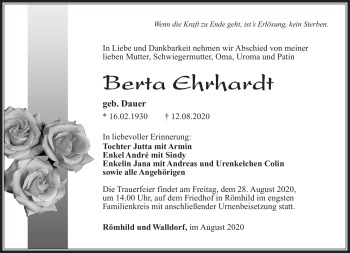 Traueranzeige von Berta Ehrhardt von Südthüringer Presse