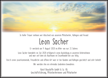 Traueranzeige von Leon Sacher von Neue Presse Coburg
