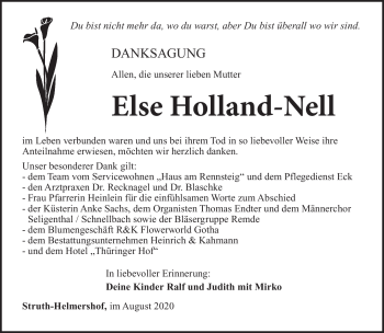 Traueranzeige von Else Holland-Nell von Südthüringer Presse