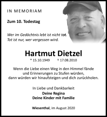 Traueranzeige von Hartmut Dietzel von Südthüringer Presse