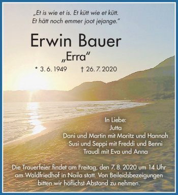 Traueranzeige von Erwin Bauer von Frankenpost