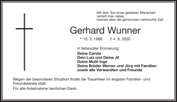 Traueranzeige von Gerhard Wunner von Frankenpost