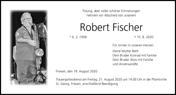 Traueranzeige von Robert Fischer von Neue Presse Coburg