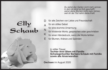 Traueranzeige von Elly Schaub von Südthüringer Presse