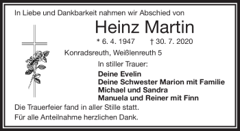 Traueranzeige von Heinz Martin von Frankenpost