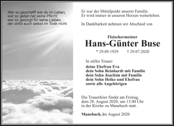 Traueranzeige von Hans-Günter Buse von Südthüringer Presse