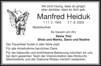 Traueranzeige von Manfred Heiduk von Frankenpost