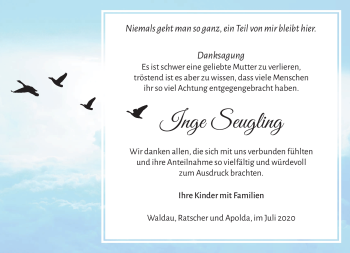 Traueranzeige von Inge Seugling von Südthüringer Presse