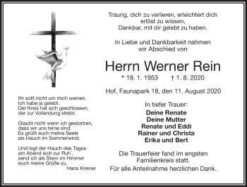 Traueranzeige von Werner Rein von Frankenpost