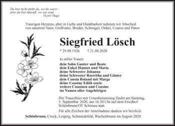 Traueranzeige von Siegfried Lösch von Südthüringer Presse