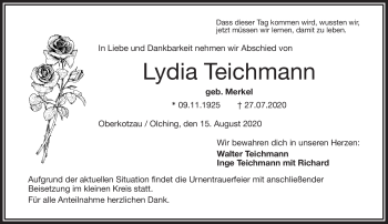 Traueranzeige von Lydia Teichmann von Frankenpost