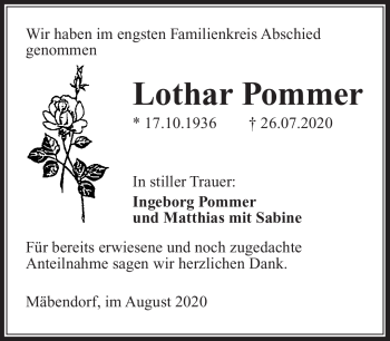 Traueranzeige von Lothar Pommr von Südthüringer Presse