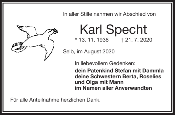 Traueranzeige von Karl Specht von Frankenpost