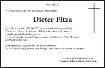 Traueranzeige von Dieter Fitza von Neue Presse Coburg