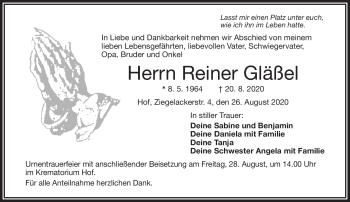 Traueranzeige von Reiner Gläßel von Frankenpost
