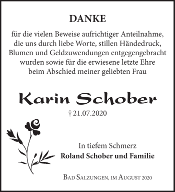 Traueranzeige von Karin Schober von Südthüringer Presse