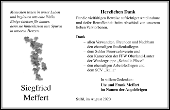 Traueranzeige von Siegfried Meffert von Südthüringer Presse