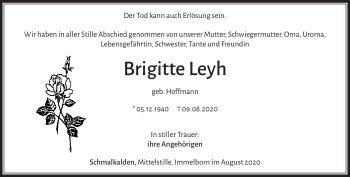 Traueranzeige von Brigitte Leyh von Südthüringer Presse