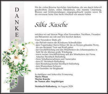 Traueranzeige von Sike Kusche von Südthüringer Presse