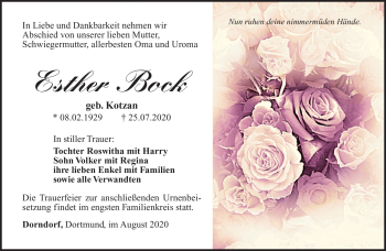 Traueranzeige von Esther Bock von Südthüringer Presse