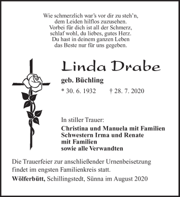 Traueranzeige von Linda Drabe von Südthüringer Presse