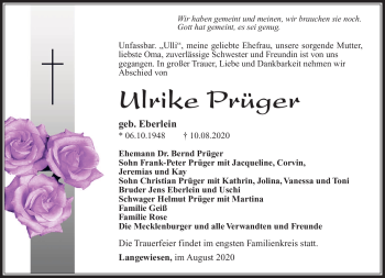Traueranzeige von Ulrike Prüger von Südthüringer Presse