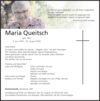 Traueranzeige von Maria Queitsch von Frankenpost
