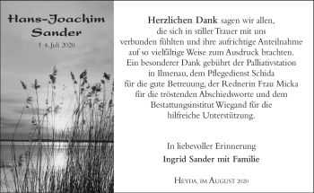 Traueranzeige von Hans-Joachim Sander von Südthüringer Presse