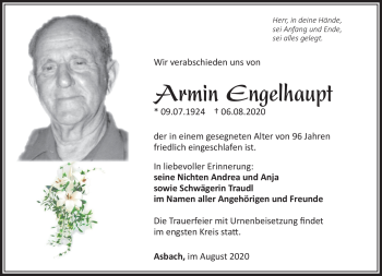 Traueranzeige von Armin Engelhaupt von Südthüringer Presse
