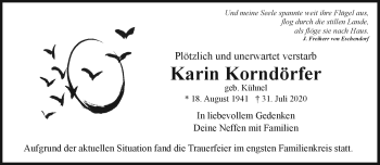 Traueranzeige von Karin Korndörfer von Frankenpost