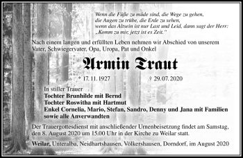 Traueranzeige von Armin Traut von Südthüringer Presse