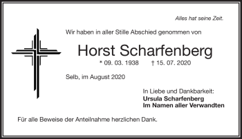 Traueranzeige von Horst Scharfenberg von Frankenpost