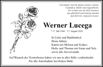Traueranzeige von Werner Lucega von Frankenpost