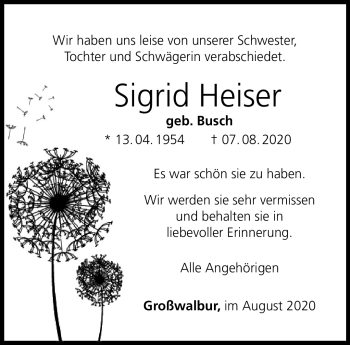 Traueranzeige von Sigrid Heiser von Neue Presse Coburg