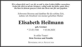 Traueranzeige von Elisabeth Heilmann von Südthüringer Presse