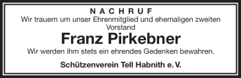 Traueranzeige von Franz Pirkebner von Frankenpost