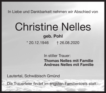 Traueranzeige von Christine Nelles von Neue Presse Coburg