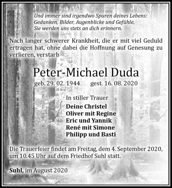 Traueranzeige von Peter-Michael Duda von Südthüringer Presse