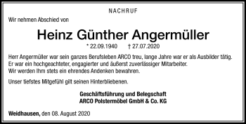 Traueranzeige von Heinz Günther Angermüller von Neue Presse Coburg