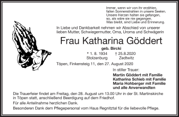 Traueranzeige von Katharina Göddert von Frankenpost