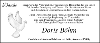 Traueranzeige von Doris Böhm von Neue Presse Coburg