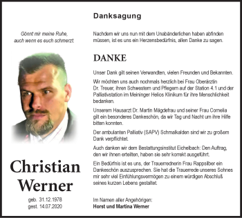 Traueranzeige von Christian Werner von Südthüringer Presse