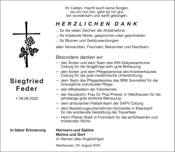 Traueranzeige von Siegfried Feder von Neue Presse Coburg