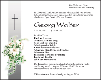 Traueranzeige von Georg Walter von Südthüringer Presse